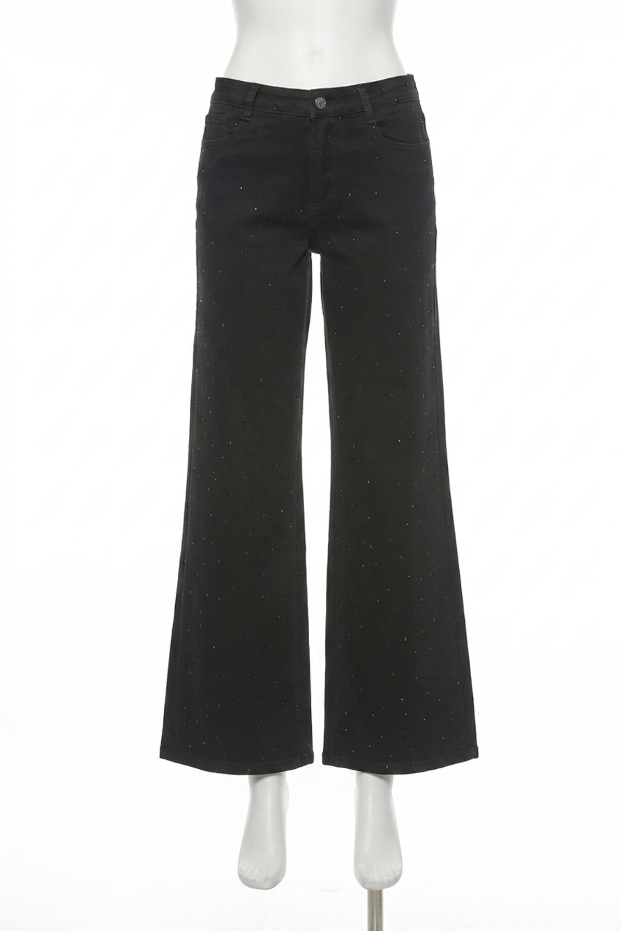 NEW JOSEPH RIBKOFF embellished classic wide leg jeans in black
